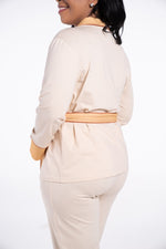 Rhea Cherie Long Lounge Set with long sleeves and pants in cream, tan and rust color