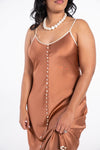 Rhea Cherie Silk Night Gown in rust color with tan button down the front